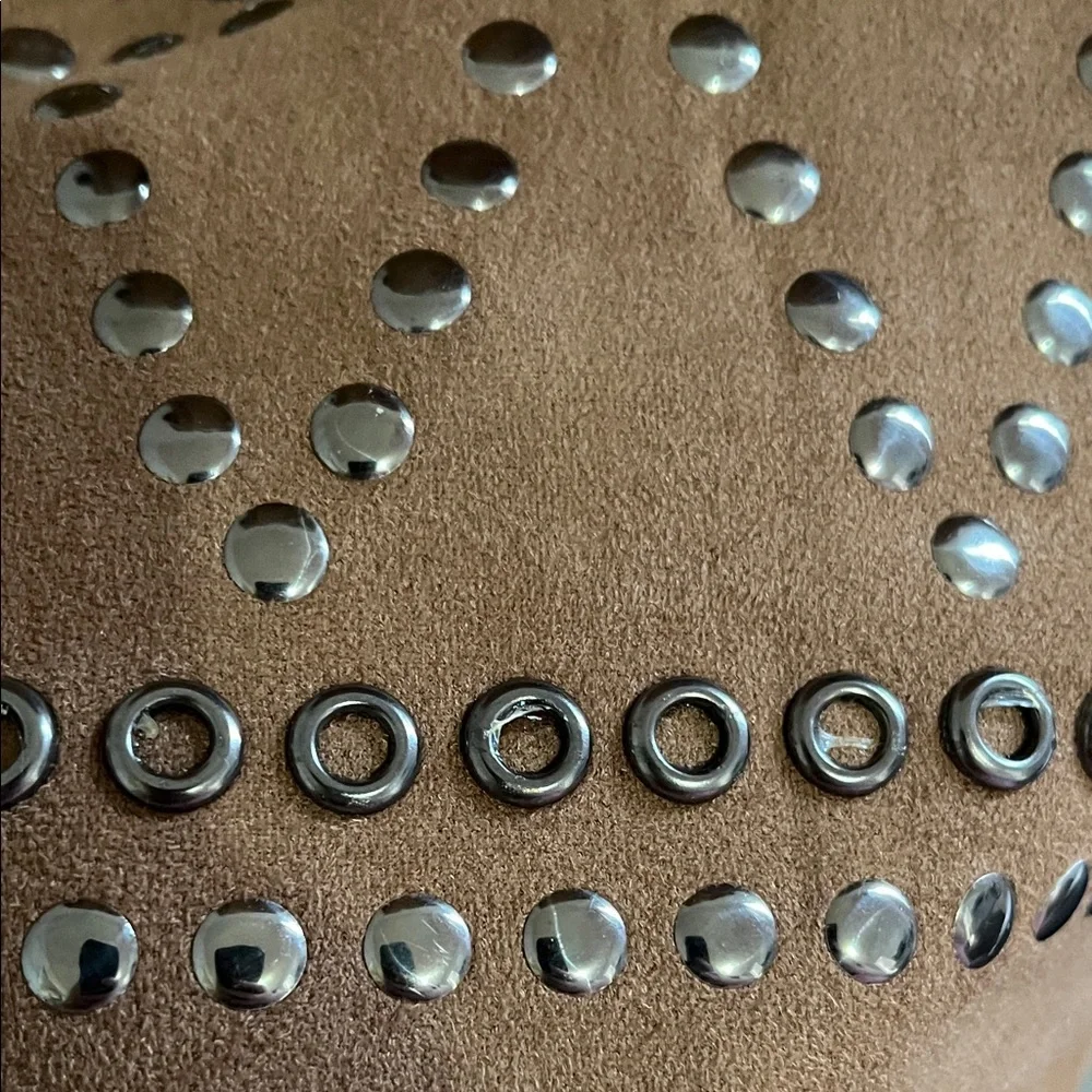 Spense Brown Midi Dress with Studded Detail faux suede short sleeve large sz 14 - Picture 5 of 10